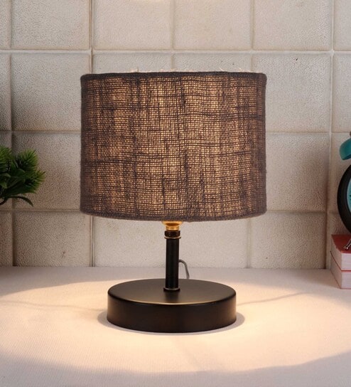 Devansh Iron  Table Lamp With Grey Jute Shade by New Era