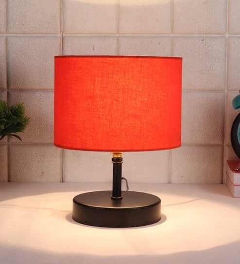Devansh Iron  Table Lamp With Orange Cotton  Shade by New Era