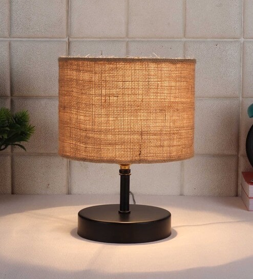 Devansh Iron Table Lamp With Beige Jute Shade by New Era