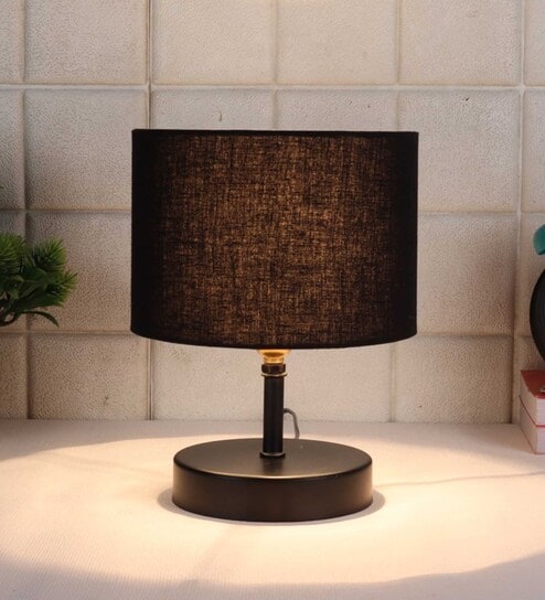 Devansh Iron Table Lamp With Black Cotton  Shade by New Era