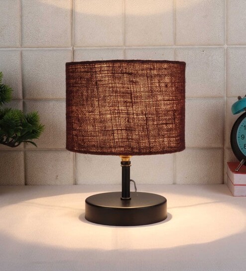 Devansh Iron Table Lamp With Brown Jute Shade by New Era