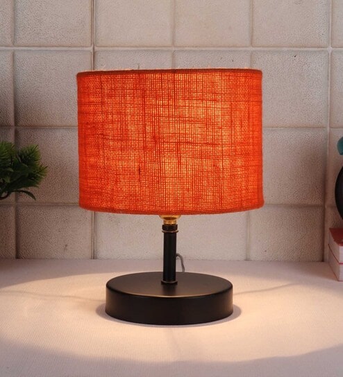 Devansh Iron Table Lamp With Orange Jute Shade by New Era