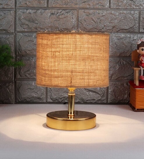 Hazel Beige Jute Shade Night Lamp With Metal Base By New Era