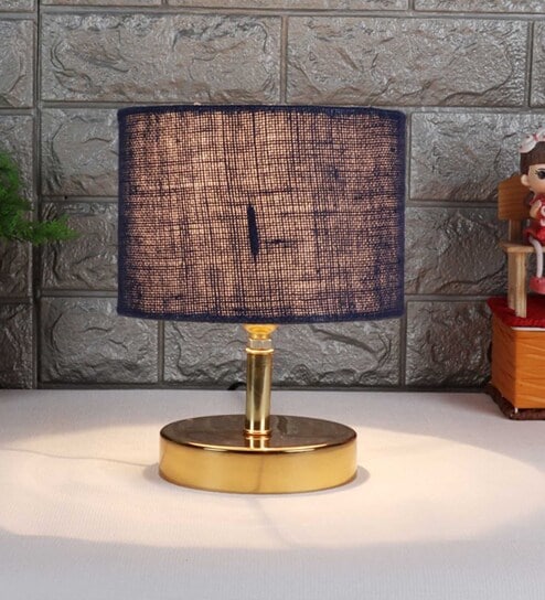 Devansh Metal table lamp with Blue Jute Shade by New Era