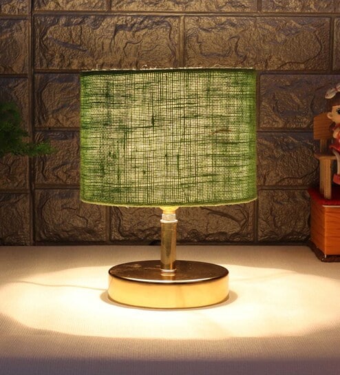 Flamingo Green Jute Shade Night Lamp With Metal Base By New Era