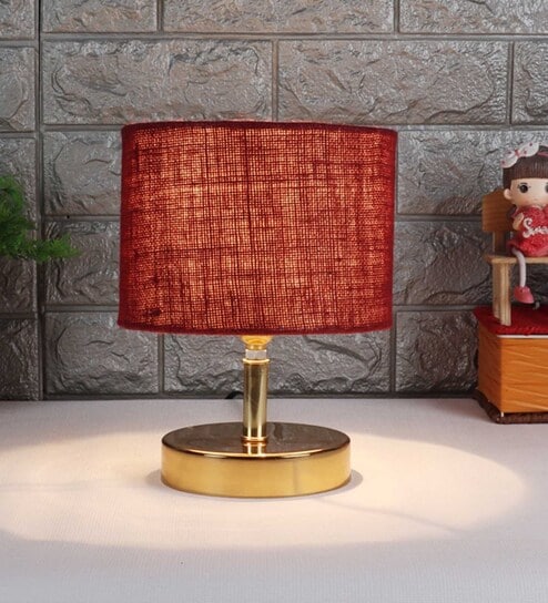Devansh Metal table lamp with Maroon Jute Shade by New Era