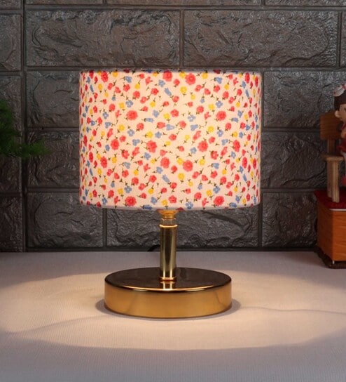Devansh Metal table lamp with Multicolor  cotton  Shade by New Era