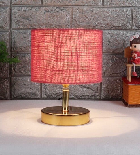 Devansh Metal table lamp with Pink Jute Shade by New Era