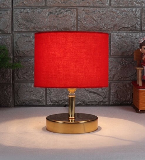 Devansh Metal table lamp with Red cotton  Shade by New Era