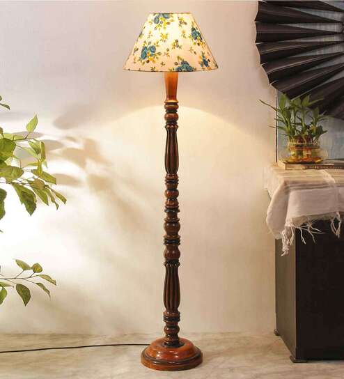 Multicolor cotton Conical wooden floor lamp