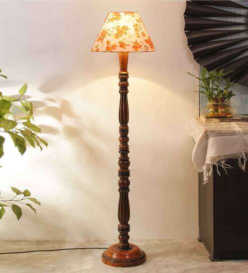 Multicolor cotton Conical wooden floor lamp