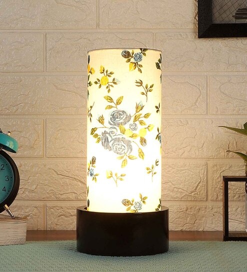 Gaze Multicolour Cotton Fabric Shade Table Lamp With Wood Base