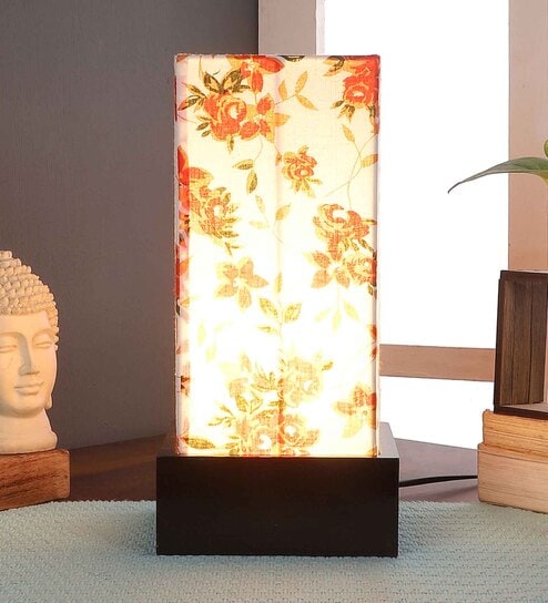 Holly Multicolour Cotton Fabric Shade Table Lamp With Wood Base