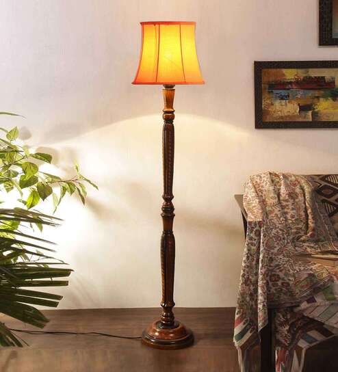 Orange Cotton Wooden floor Lamp