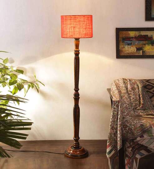 Pink Jute Wooden floor Lamp