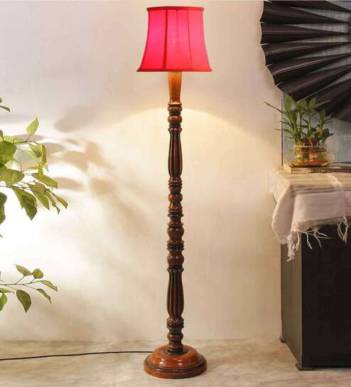 Red Cotton Wooden floor Lamp