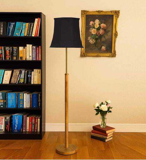 Devansh Soft back Black cotton shade with Wood Base