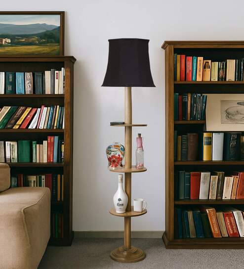 Devansh Soft back Black cotton shade with Wood Base