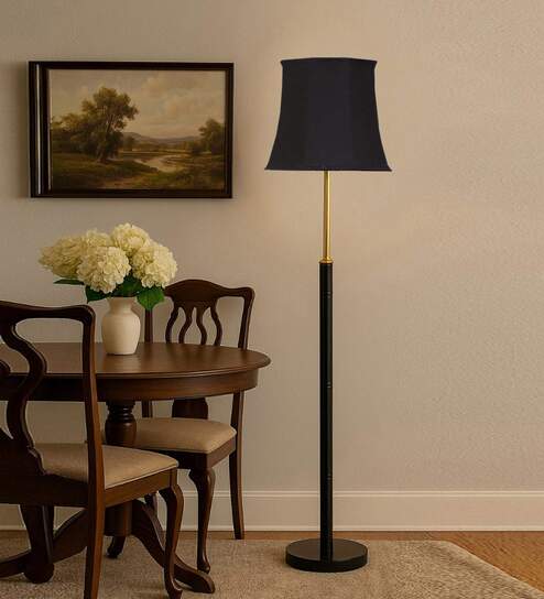 Devansh Soft back Black cotton shade with Wood Base