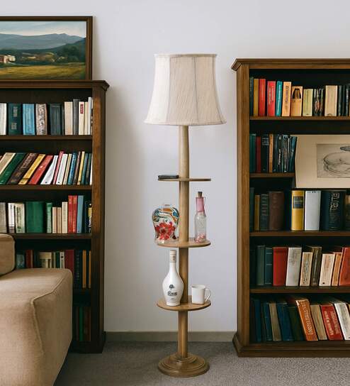 Devansh Soft back off-white cotton shade with Wood Base