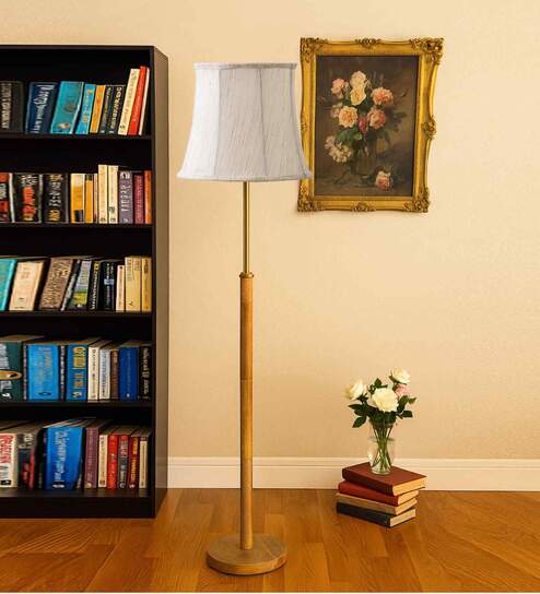 Devansh Soft back off-white cotton shade with Wood Base