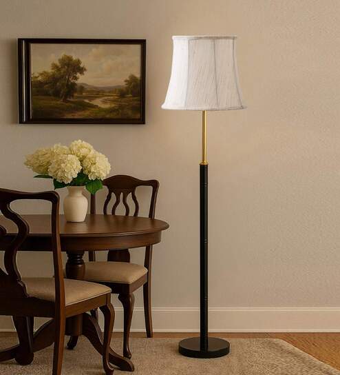 Devansh Soft back off-white cotton shade with Wood Base