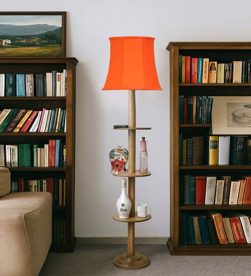 Devansh Soft back Orange  cotton shade with Wood Base