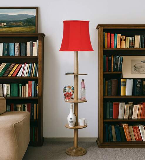 Devansh Soft back Red cotton shade with Wood Base