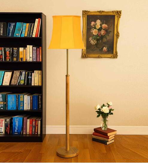 Devansh Soft back Yellow cotton shade with Wood Base