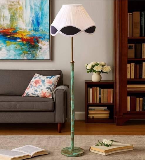 Devansh Vintage Pleated Multi-colored Soft Back with Wood Base