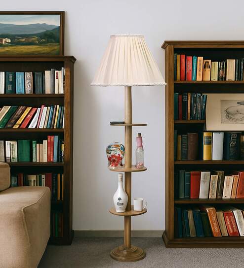 Devansh Vintage Pleated Soft Back with Wood Base