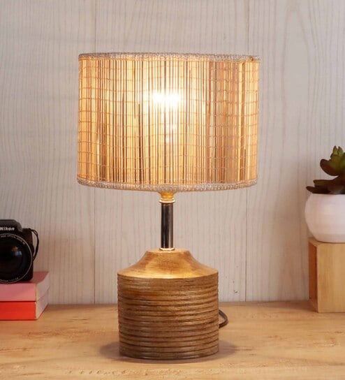 Devansh Wood Table Lamp With Bamboo Shade by New Era
