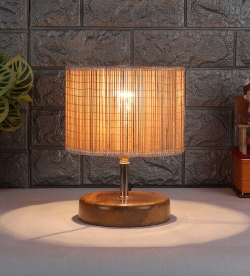 Devansh Wood Table Lamp With Bamboo Shade by New Era