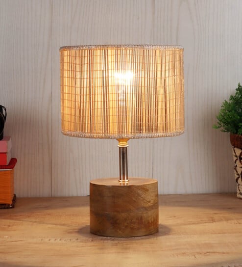 Devansh Wood Table Lamp With Bamboo Shade by New Era
