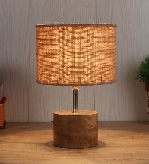 Devansh Wood Table Lamp With Beige Jute Shade by New Era