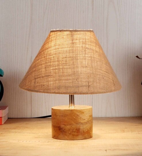 Devansh Wood Table Lamp With Beige Jute Shade by New Era