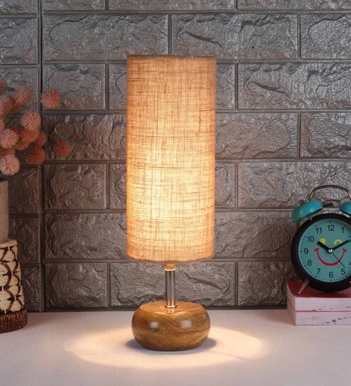 Devansh Wood Table Lamp With Beige Jute Shade by New Era