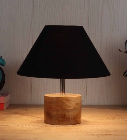 Devansh Wood Table Lamp With Black Cotton  Shade by New Era