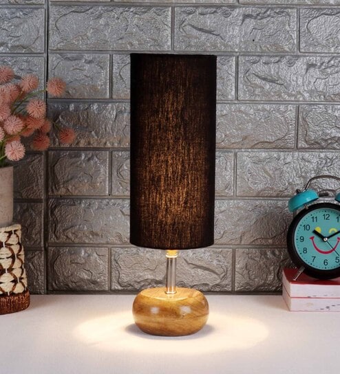 Devansh Wood Table Lamp With Black Cotton  Shade by New Era