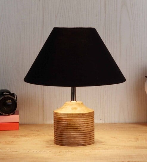 Devansh Wood Table Lamp With Black Cotton  Shade by New Era