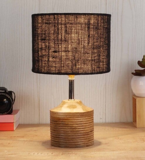 Devansh Wood Table Lamp With Black Jute Shade by New Era