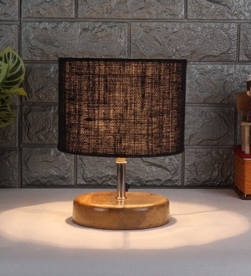 Devansh Wood Table Lamp With Black Jute Shade by New Era