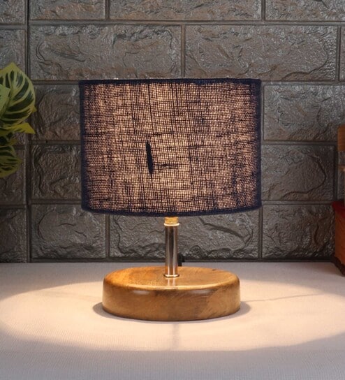 Devansh Wood Table Lamp With Blue Jute Shade by New Era