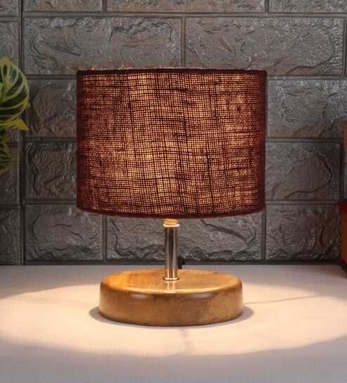 Devansh Wood Table Lamp With Brown Jute Shade by New Era