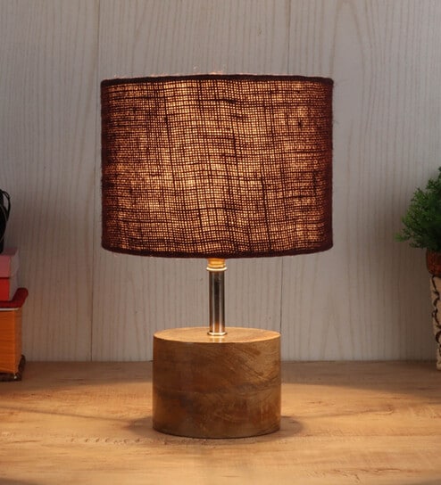 Devansh Wood Table Lamp With Brown Jute Shade by New Era