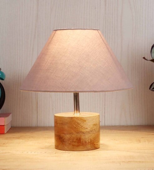 Devansh Wood Table Lamp With Grey Cotton  Shade by New Era