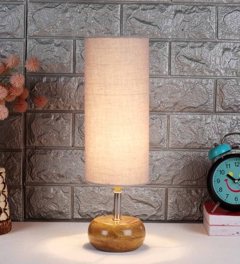 Devansh Wood Table Lamp With Grey Cotton  Shade by New Era