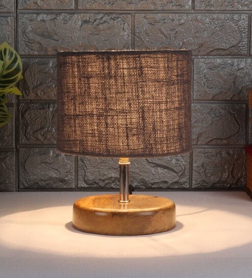 Devansh Wood Table Lamp With Grey Jute Shade by New Era