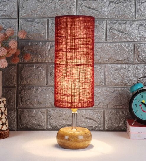 Nirvana Maroon Jute Shade Table Lamp With Wood Base by New Era