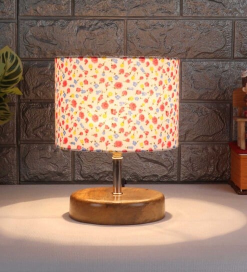 Devansh Wood Table Lamp With Multicolor  Cotton  Shade by New Era